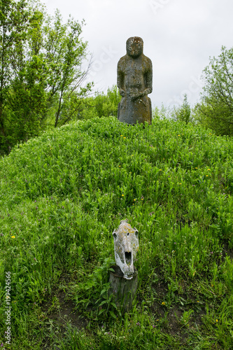 Ancient kurgan stelae in the Khortytsia isalnd, Zaporizhia, Ukraine photo