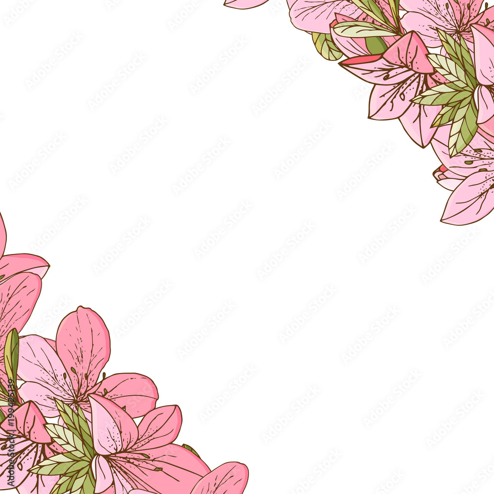 Naklejka premium Azalea frame in hand drawn style.