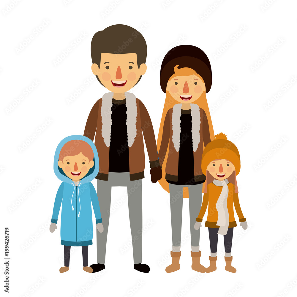 family parents and childrens with winter clothes family parents and childrens with winter clothes