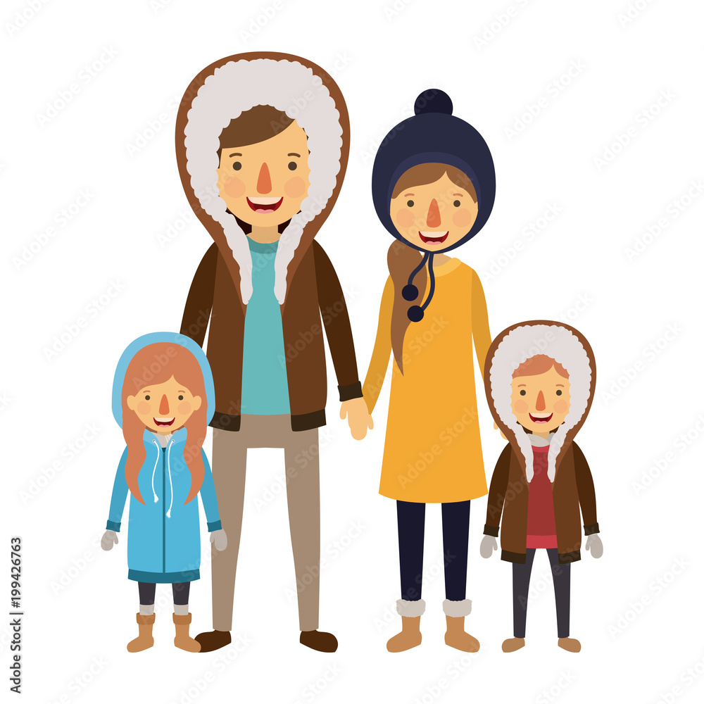 family parents and childrens with winter clothes