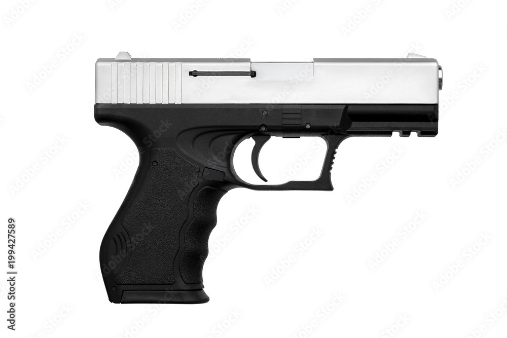 Black silver pistol isolated on white Black silver pistol isolated on white