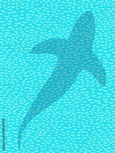 Silhouette of shark in sea with ripples. Background for poster photo