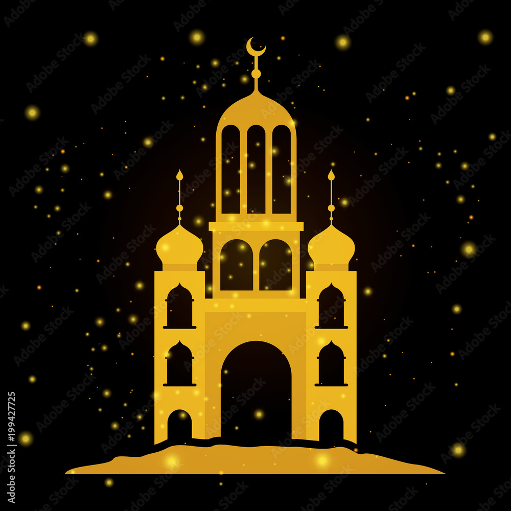eid mubarak temple facade with moon