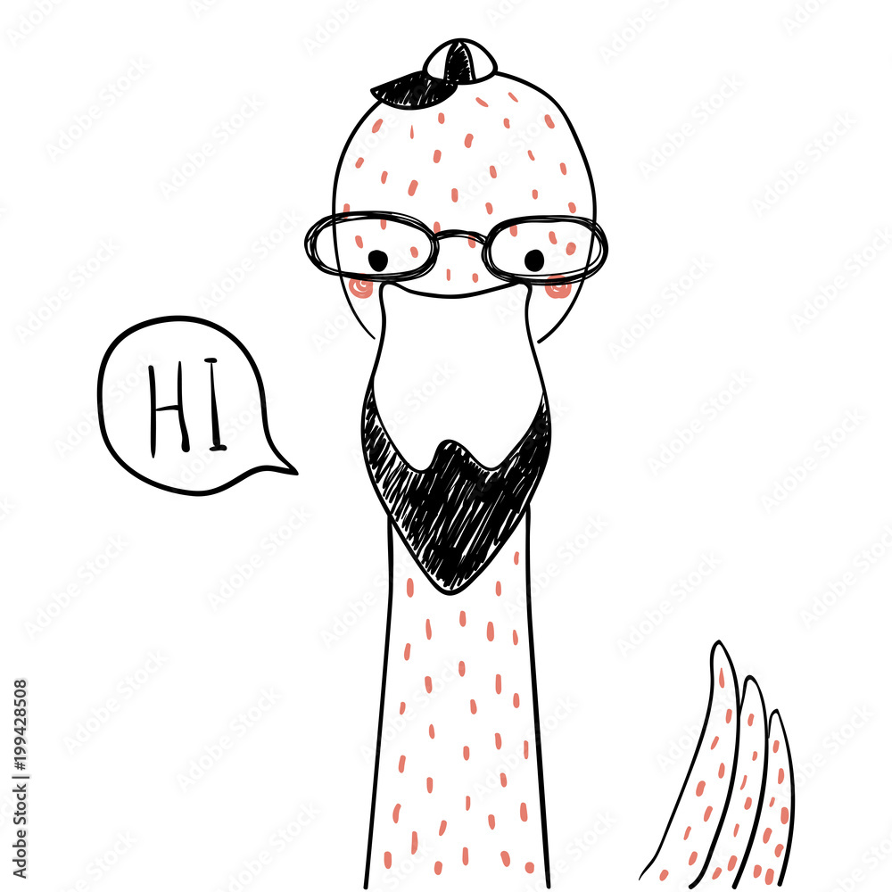 Hand drawn portrait of a cute funny 
