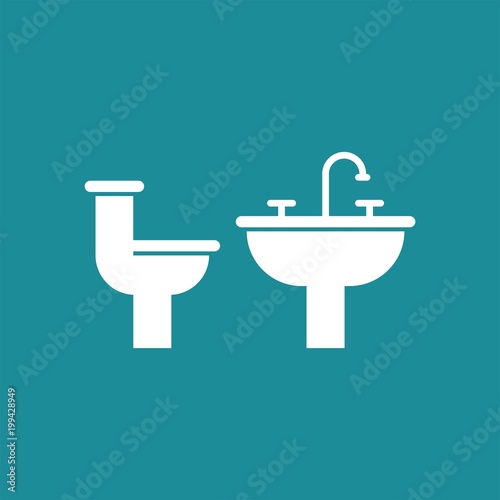 Washbasin and toilet flat vector icon. WC flat vector icon