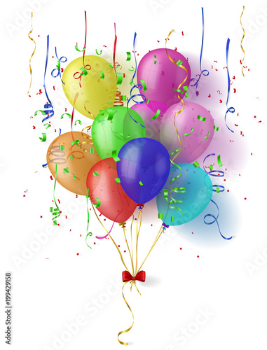 colorful balloon and ribbon on white background