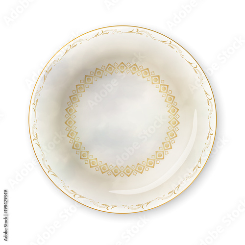 top view vintage marble plate isolate on white 