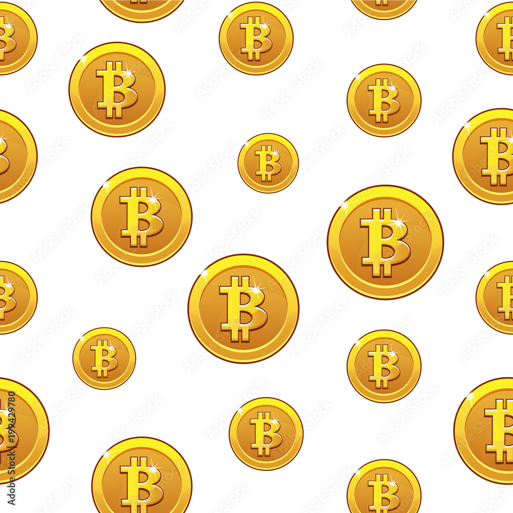 Gold Bitcoin coins seamless Pattern. Digital internet currency, vector background Gold Bitcoin coins seamless Pattern. Digital internet currency, vector background
