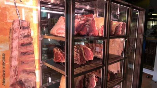 Big pieces of meat display in refrigerator in Puerto del Carmen Lanzarote Spain