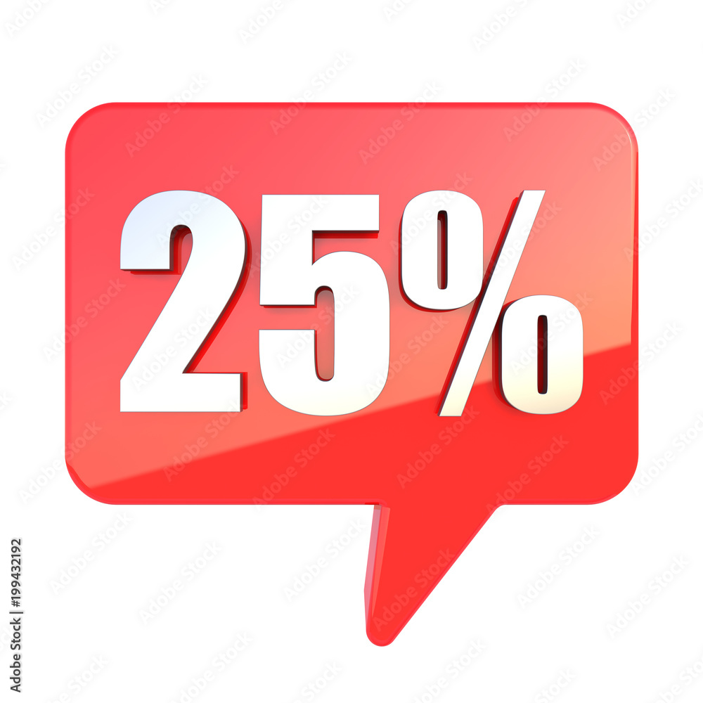 25 percent off sign on glossy red rectangle bubble isolated on white background 25 percent off sign on glossy red rectangle bubble isolated on white background