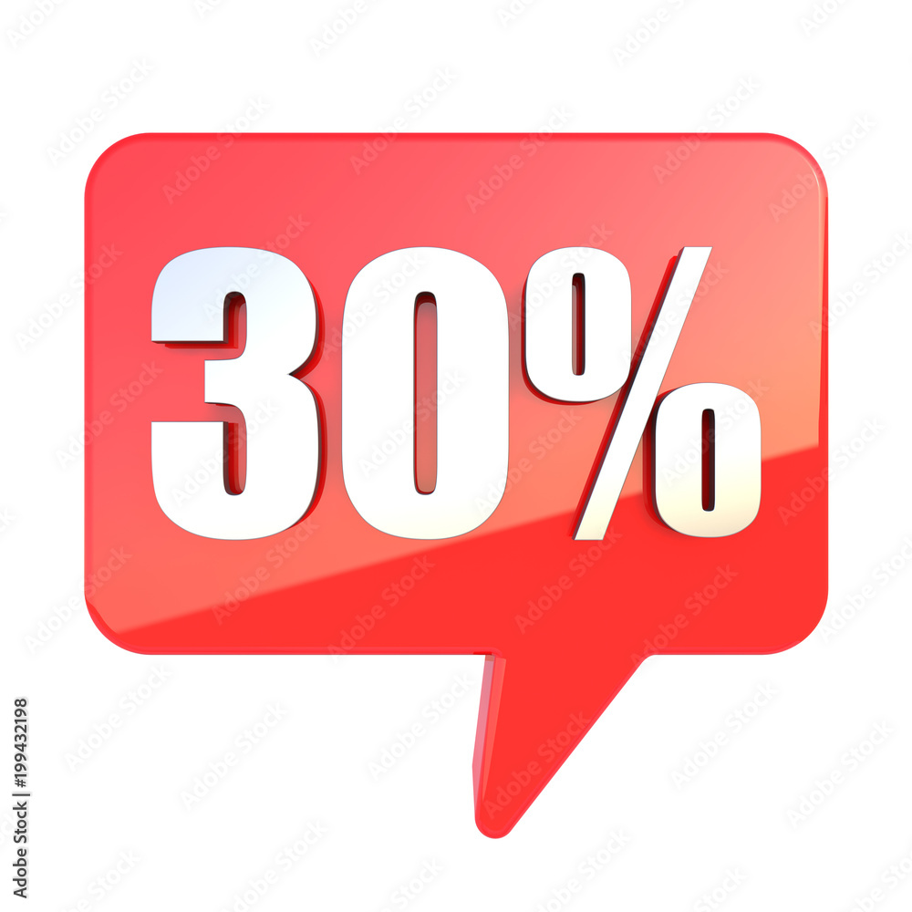 30 percent off sign on glossy red rectangle bubble isolated on white background 30 percent off sign on glossy red rectangle bubble isolated on white background