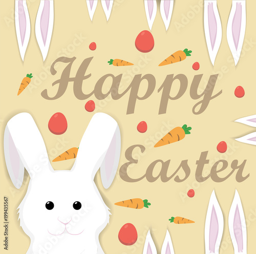 Happy Easter rabbit Vector. Holiday card flat style illustrations