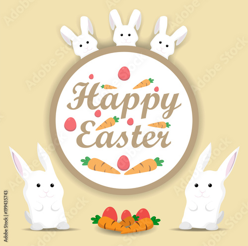 Happy Easter rabbit Vector. Holiday card flat style illustrations