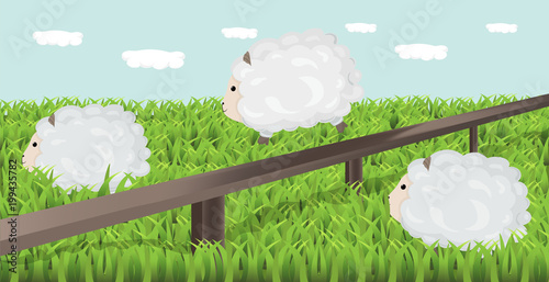 Sheep grazing the grass Vector