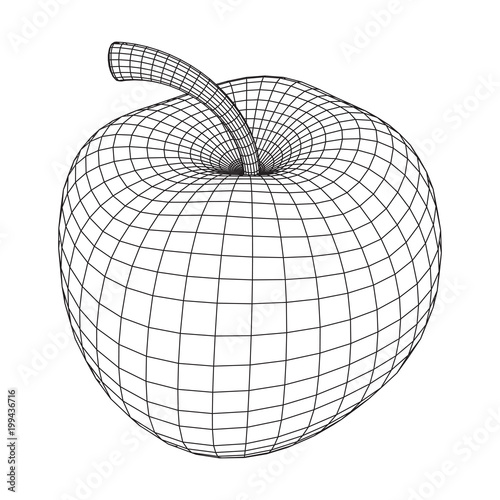 Apple wireframe low poly mesh vector illustration.