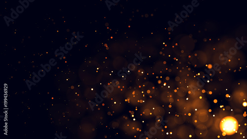 Gold abstract bokeh background. real backlit dust particles with real lens flare. photo