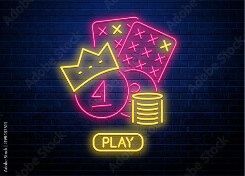 lottery neon glowing sign button play