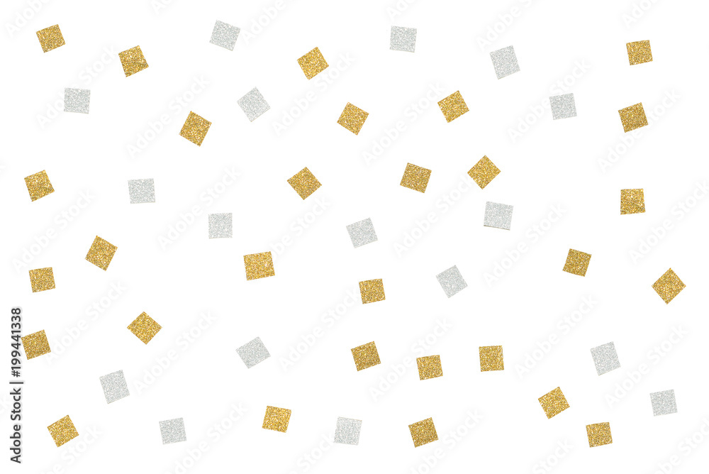 Gold and silver glitter square paper on white background - isolated Gold and silver glitter square paper on white background - isolated