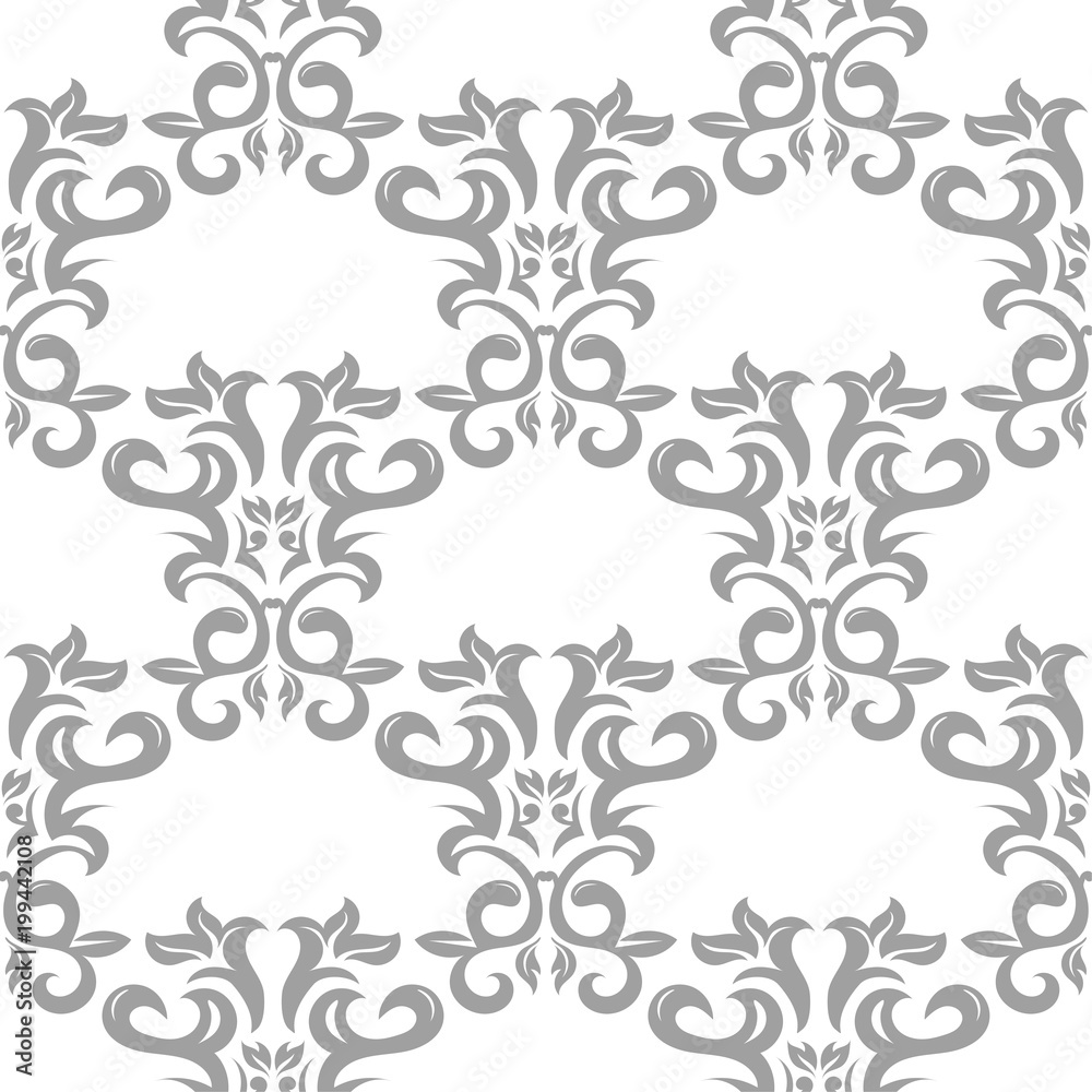 Gray floral seamless design on white background Gray floral seamless design on white background
