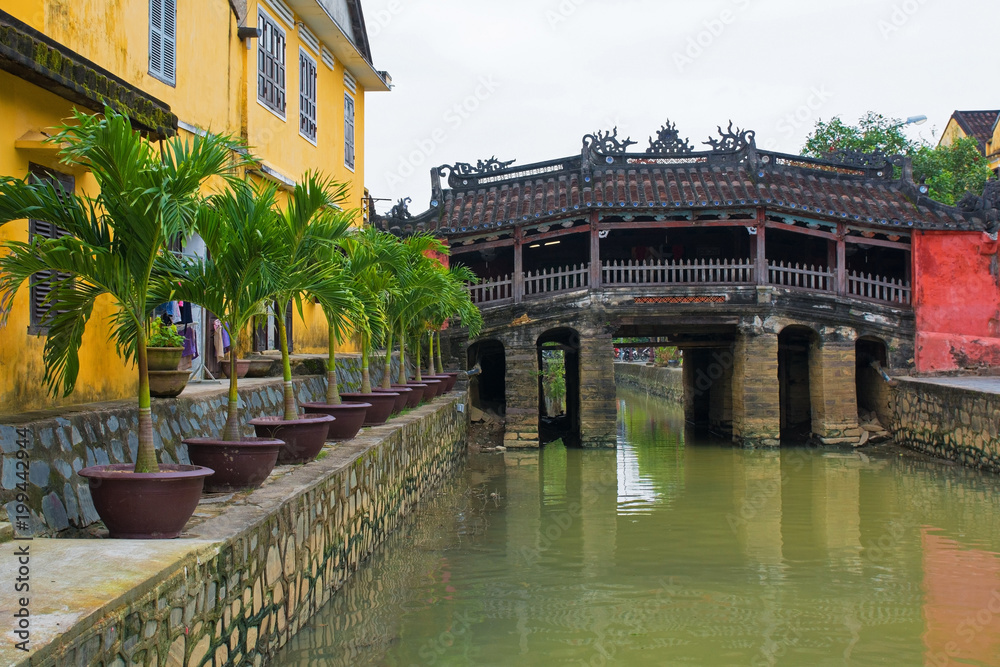 The Japanese Covered Bridge in the historic UNESCO listed central Vietnamese town of Hoi An. The bridge was originally constructed in the 1590s to link the Japanese and Chinese quarters of the town.
