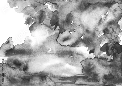 Obraz Akwarela streszczenie tło, pocztówka, karta, wzór, miejsce, odrobina farby, zmaza, rozwód, kolor. Vintage wzór dla różnych wzorów i dekoracji. czarno-biały kolor farby.