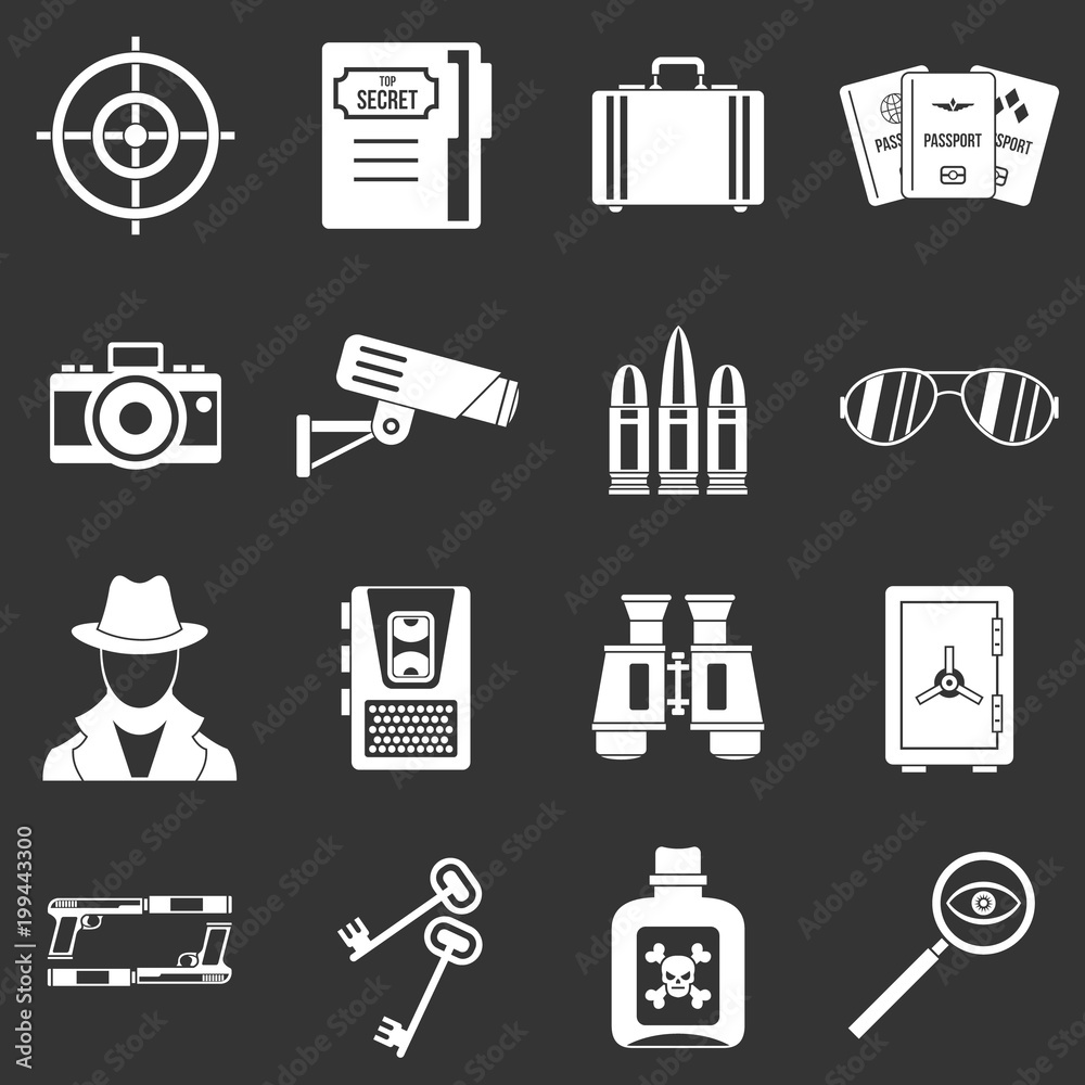 Fototapeta premium Spy tools icons set grey vector