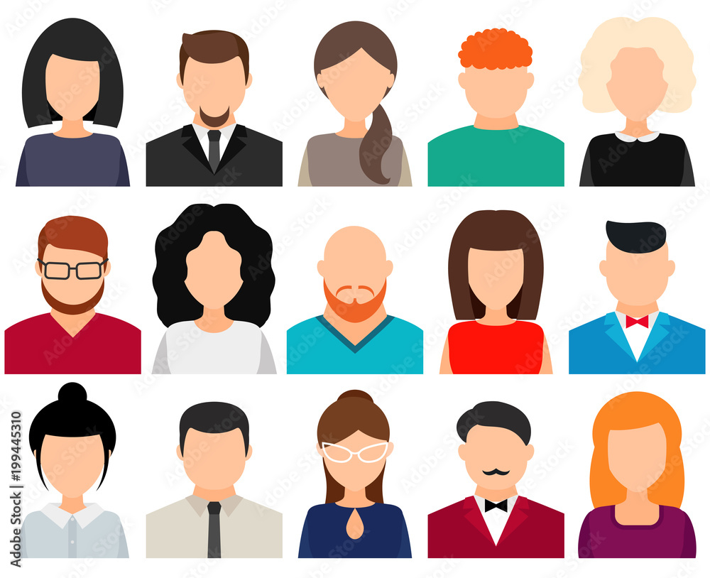 Men and women avatars without face, icon set. Vector illustration. Men and women avatars without face, icon set. Vector illustration.