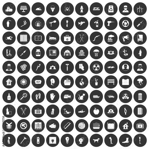 100 help icons set black circle