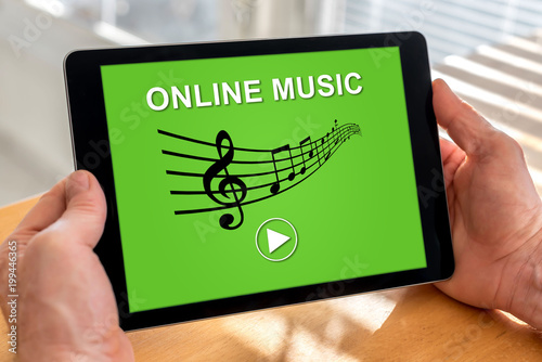 Online music concept on a tablet