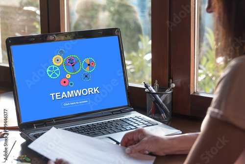 Teamwork concept on a laptop screen
