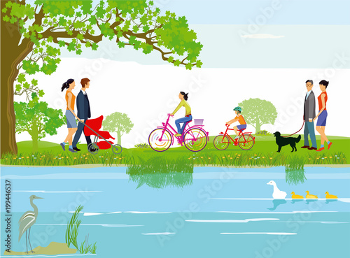 Familien Entspannen sich am See
