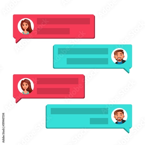 Chatting Vector. Communication Screen. Dialog Symbol. Bubble Speeches Messages. Isolated Flat Cartoon Illustration