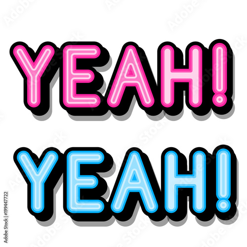 Yeah - retro lettering with shadows on a white background. Vector bright illustration in vintage pop art style.