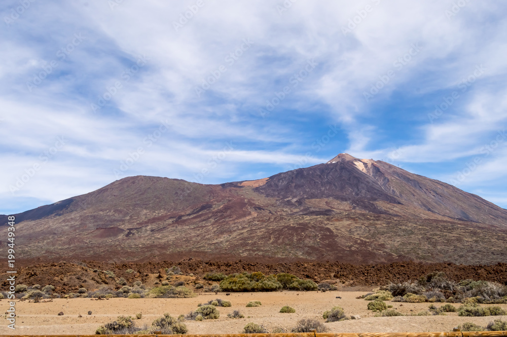 View of the Teide Volcano and a blue sky on the island of Tenerife in Spain