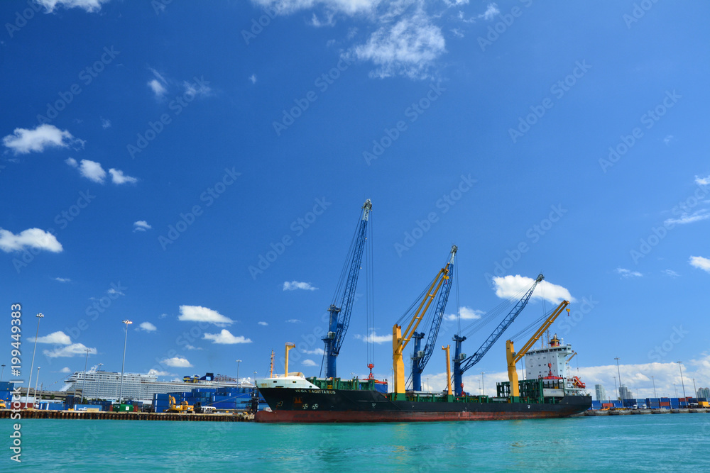 Cargo ship loaded in Port of Miami
