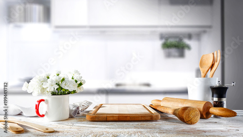 white kitchen background of free space for your decoration 