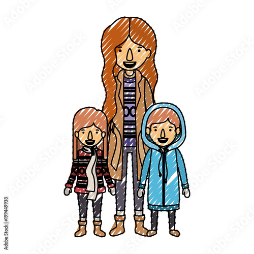 mother and children with winter clothes