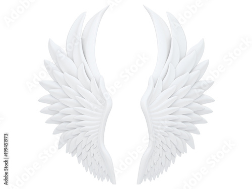 Wallpaper Mural white angel wings isolated on a white background 3d rendering Torontodigital.ca
