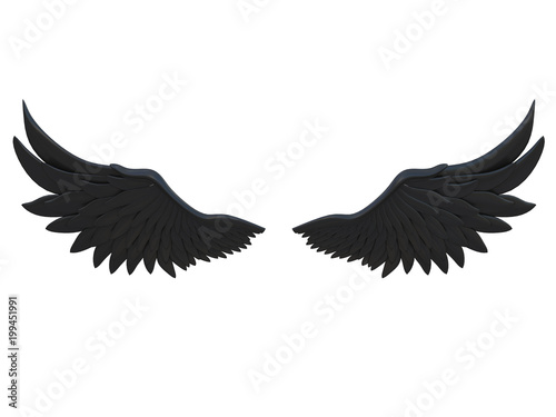 Wallpaper Mural black angel wings isolated on a white background 3d rendering Torontodigital.ca