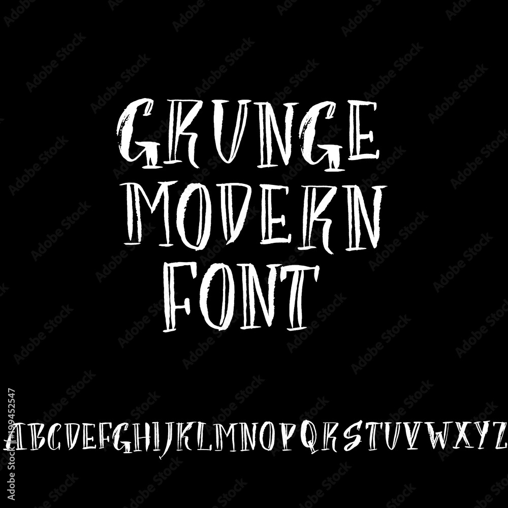 Obraz premium Handdrawn dry brush font. Modern brush lettering. Grunge style alphabet. Vector illustration.