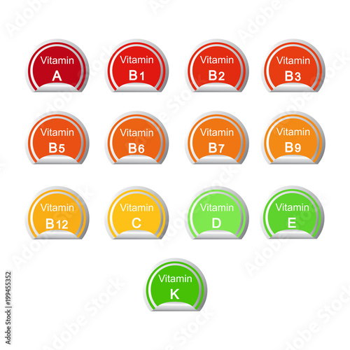 Set of main vitamins. Vector illustration. Diet infographic poster.