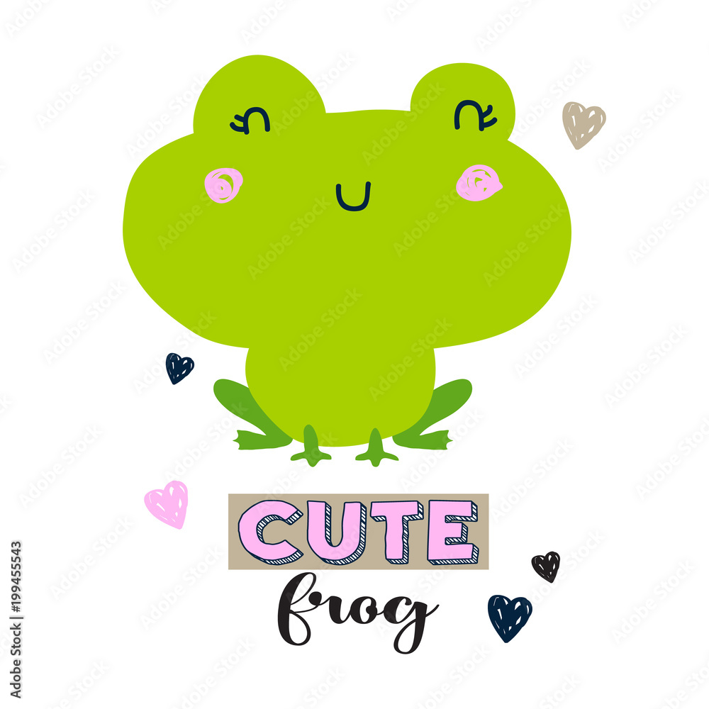 Obraz premium Vector illustration of cute little frog for print,poster,scandinavian design
