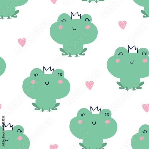 Vector seamless background pattern with cute frogs