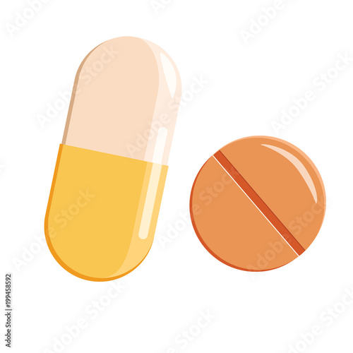 Medical Drugs icon. Medicine pill helthcare concept. Pharmacy capsule, drugs dose vitamine tablets or painkillers pack.