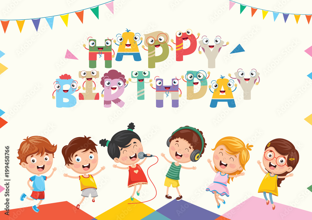Vector Illustration Of Kids Birthday Party