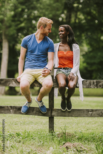 Multiracial couple in the park