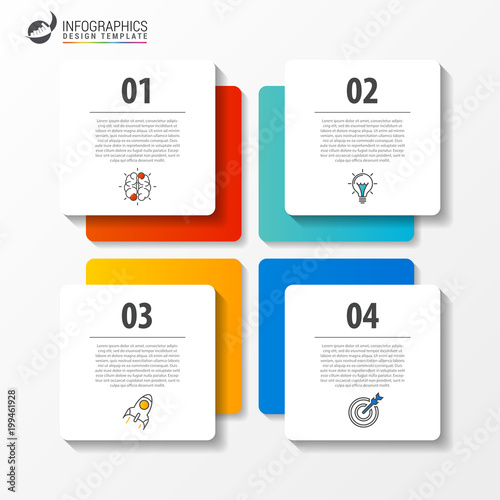 Business infographic template with 4 steps. Square. Vector