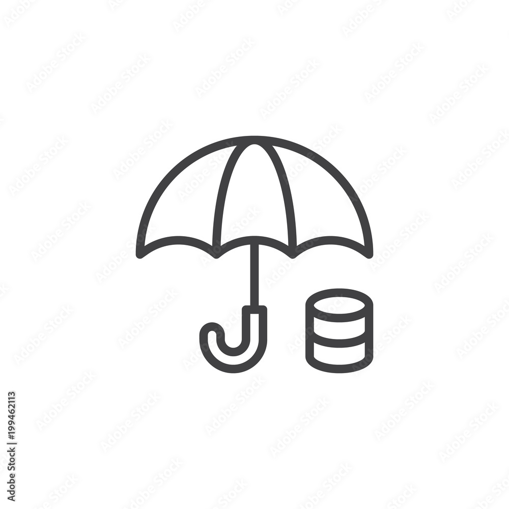 Money under umbrella outline icon. linear style sign for mobile concept and web design. Financial savings insurance simple line vector icon. Money protection symbol, logo illustration. Pixel perfect Money under umbrella outline icon. linear style sign for mobile concept and web design. Financial savings insurance simple line vector icon. Money protection symbol, logo illustration. Pixel perfect