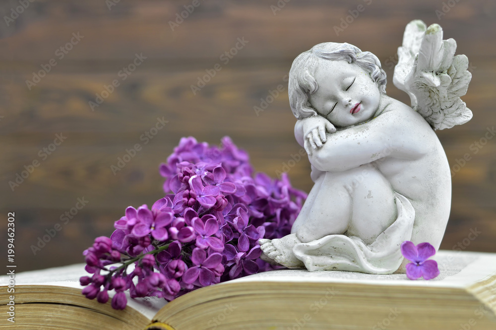 Condolence card with guardian angel and spring flower Condolence card with guardian angel and spring flower