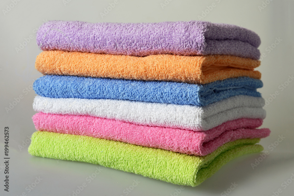 Bath towels, folded, pile Bath towels, folded, pile